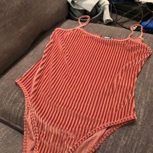 Down striped velvet see through one piece 💫